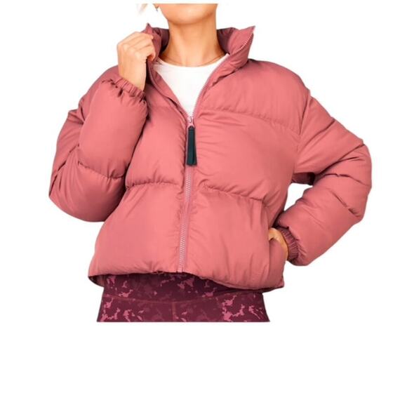 Fabletics Wander Pocket Stand Up Collar Cropped Puffer Jacket Cherry Mocha XS - Picture 3 of 12